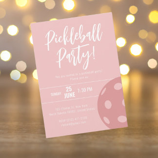 Retro Style Neon Pink Themed Pickleball Geburtstag Einladung