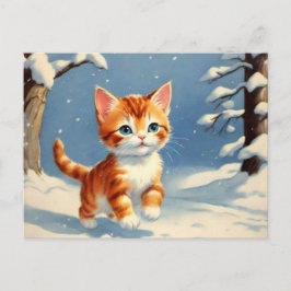 Retro Style Niedlich Kitten in Schnee Postkarte