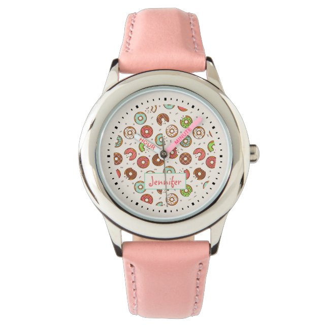 Retro Style Niedliche Donut Muster Armbanduhr (Vorderseite)
