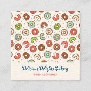 Retro Style Niedliche Donut Muster Bäckerei Quadratische Visitenkarte