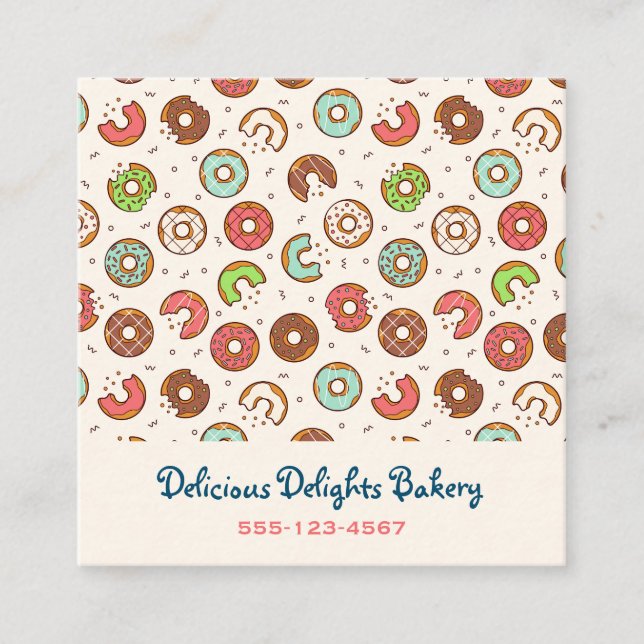Retro Style Niedliche Donut Muster Bäckerei Quadratische Visitenkarte (Vorderseite)