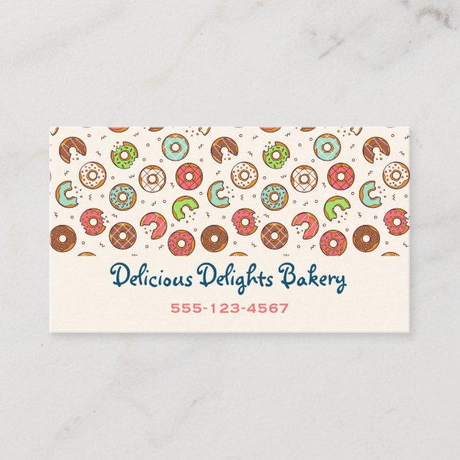 Retro Style Niedliche Donut Muster Bäckerei Visitenkarte (Vorderseite)