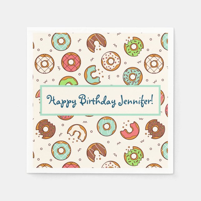 Retro Style Niedliche Donut Muster Geburtstag Serviette (Vorderseite)