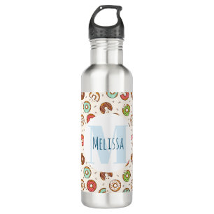 Retro Style Niedliche Donut Muster Monogramm Edelstahlflasche