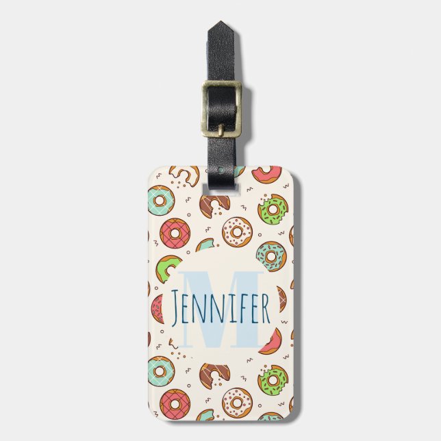 Retro Style Niedliche Donut Muster Monogramm Gepäckanhänger (Vorderseite vertikal)