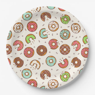 Retro Style Niedliche Donut Muster Pappteller