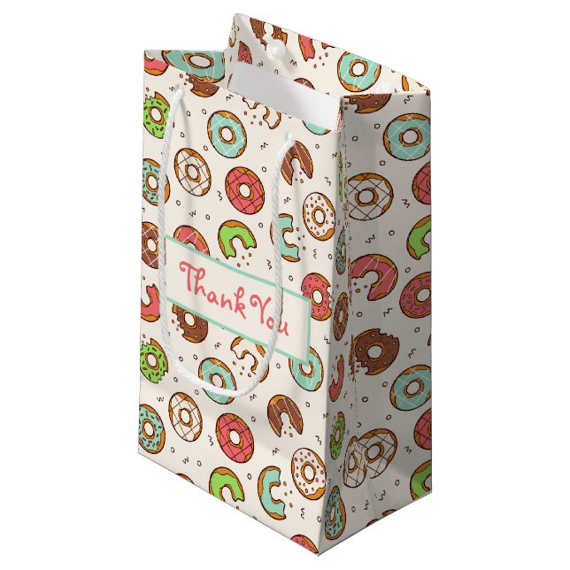 Retro Style Niedliche Donut Muster Vielen Dank Kleine Geschenktüte (Vorderseite Schrägansicht)