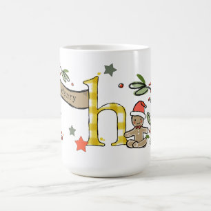 Retro Style Niedliche Weihnachtsmonogramm H mit Na Kaffeetasse
