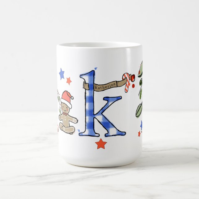 Retro Style Niedliche Weihnachtsmonogramm K mit Na Kaffeetasse (Mittel)