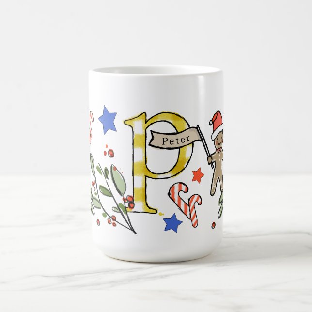Retro Style Niedliches Weihnachtsmonogramm P mit N Kaffeetasse (Mittel)