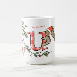 Retro Style Niedliches Weihnachtsmonogramm U mit N Kaffeetasse