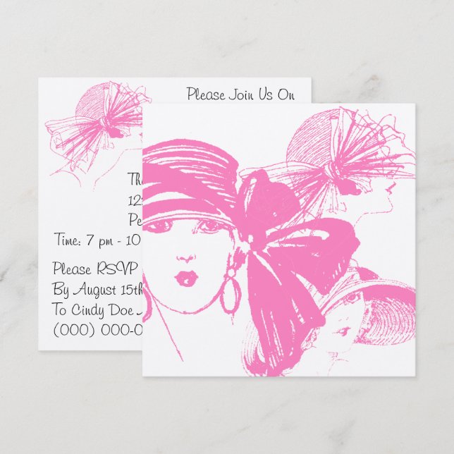 Retro Style Pink Lady Cocktail Party Einladungen (Vorne/Hinten)