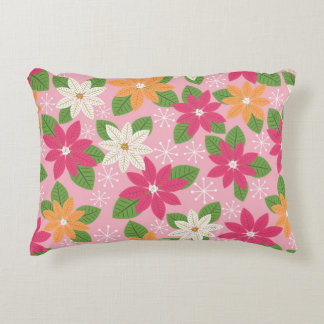 Retro Style Poinsettia & Schneeflocken - Rosa Dekokissen