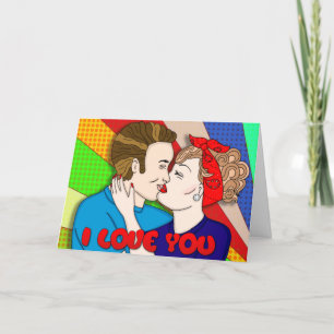 Retro Style Pop Kunst Romantisches Jubiläum Brünet Karte