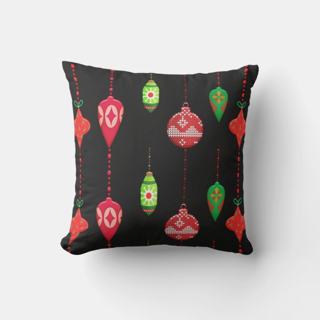 Retro Style Red Green Ornaments Weihnachten Kissen (Vorderseite)