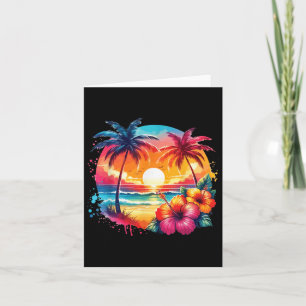 Retro Style Tropical Vintag Sunset Beach Palm Tre Karte