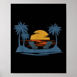 Retro Style Tropical Vintag Sunset Beach Palm Tre Poster