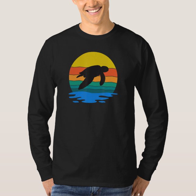 Retro Style Turtle Silhouette Save The Turtles Und T-Shirt (Vorderseite)