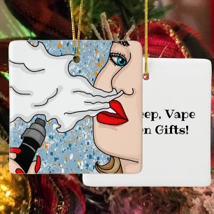 Retro Style Vaping Lady Weihnachten Keramikornament