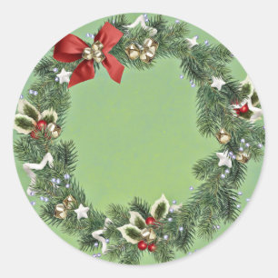 Retro Style Vintag Holiday Wreath Sticker