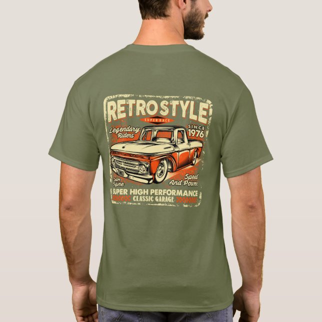 Retro Style Vintager klassischer Abholwagen T-Shirt (Rückseite)