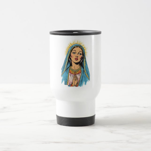 Retro Style Virgin Mary Travel Mug (Centre)