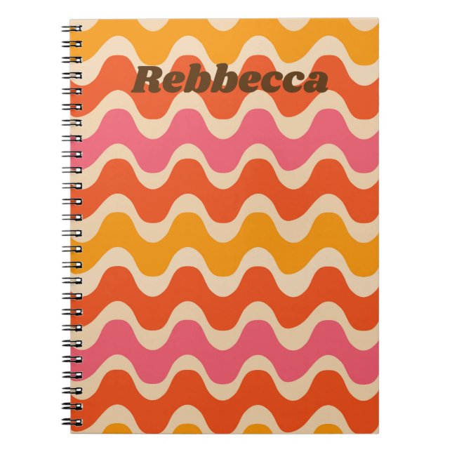 Retro Style Waves in rosa-orangefarbenem personali Notizblock (Vorderseite)