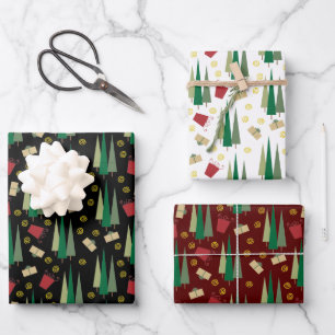 Retro Style Weihnachtsbaum und Geschenkmuster Geschenkpapier Set