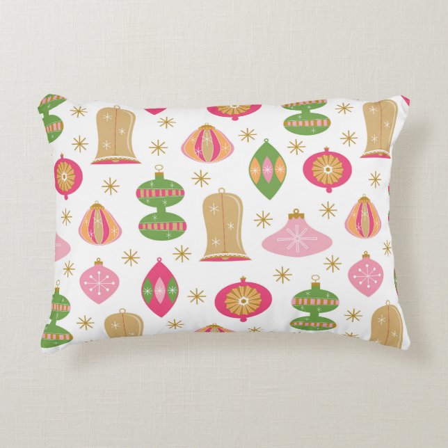 Retro Style Weihnachtsschmuck - Rosa grünes Gold Dekokissen (Vorderseite)