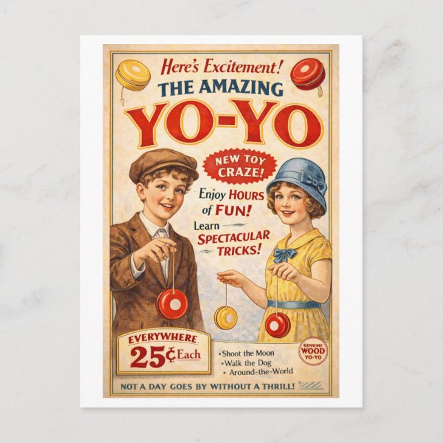 Retro-Style Yo-Yo-Werbung Postkarte (Vorderseite)