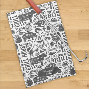 Retro Styled Typographic Barbecue Pattern Geschirrtuch