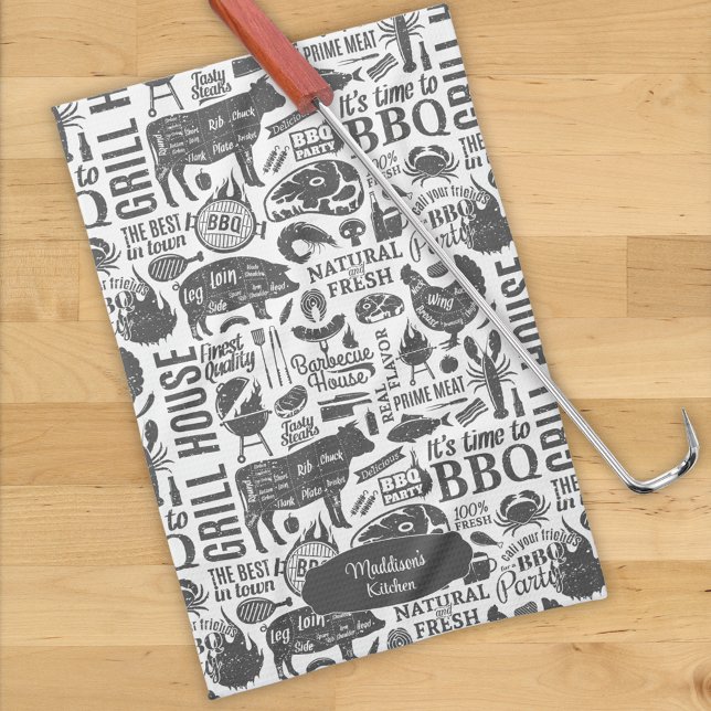 Retro Styled Typographic Barbecue Pattern Geschirrtuch (Von Creator hochgeladen)