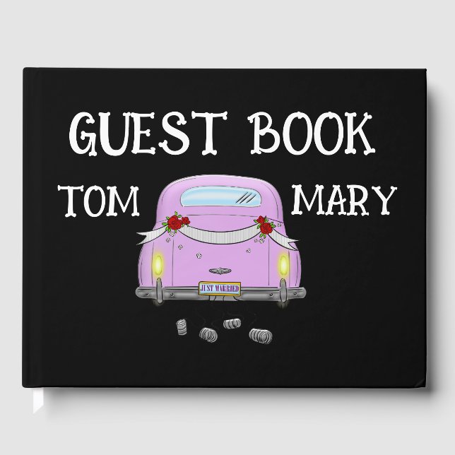 RETRO STYLISH JUST MARRIED CAR WEDING Guest Book Gästebuch (Vorderseite)