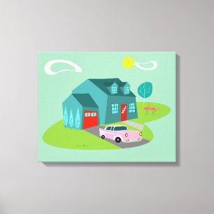 Retro Suburban House Stretched Canvas Print Leinwanddruck