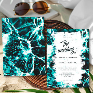 Retro Summer Aqua Aquamarines Blue Ocean Theme Hoc Einladung
