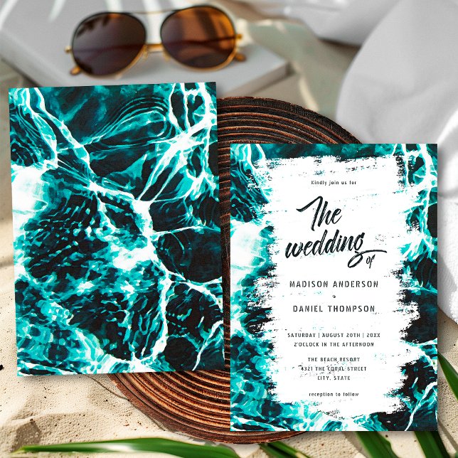 Retro Summer Aqua Aquamarines Blue Ocean Theme Hoc Einladung (Von Creator hochgeladen)