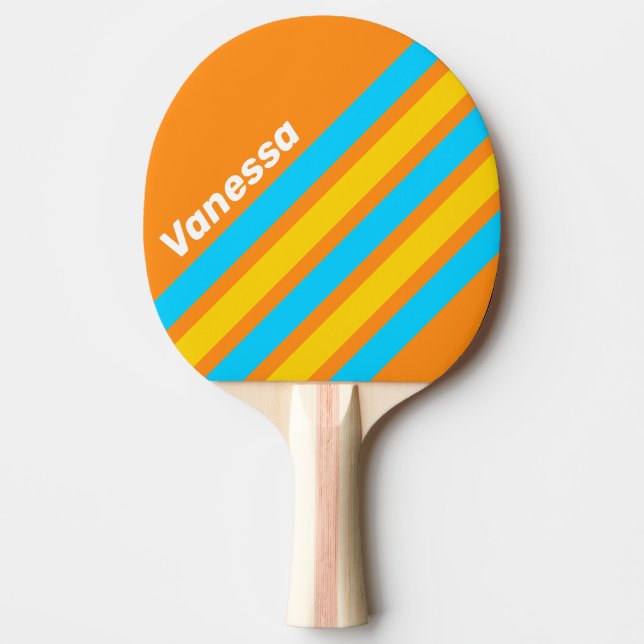 Retro Summer Beach Angled Striping with Name Tischtennis Schläger (Vorderseite)