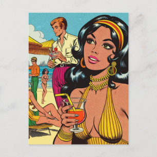 Retro Summer Beach Girl-Comicen Postkarte