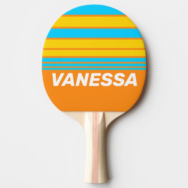 Retro Summer Beach Horizon Striping with Name Tischtennis Schläger (Vorderseite)