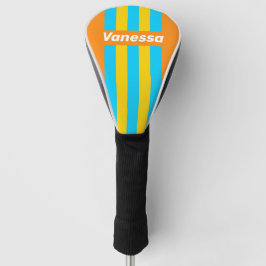 Retro Summer Beach Pin Stripes with Name Golf Headcover