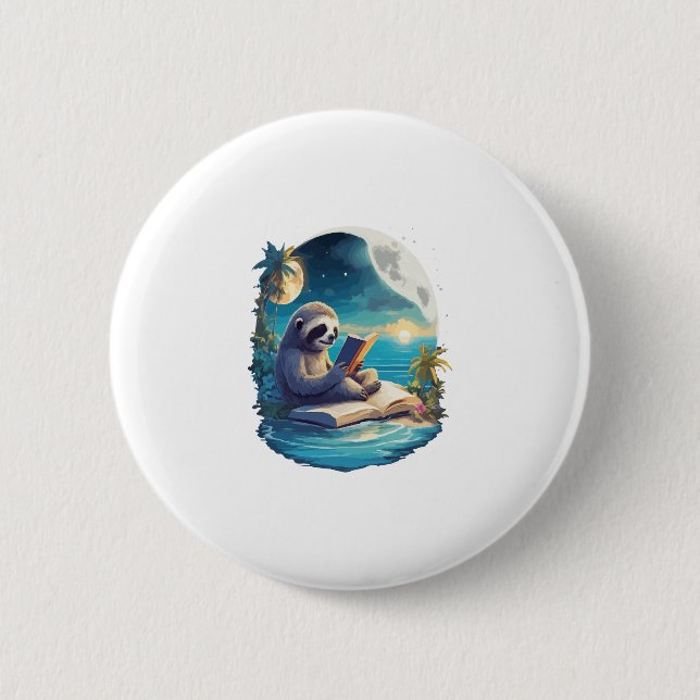 Retro Summer Beach Sloth Button (Vorderseite)