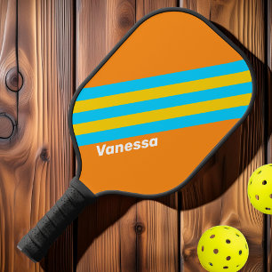 Retro Summer Beach Streifen mit Namen Pickleball Schläger