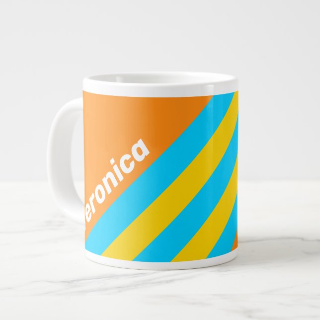 Retro Summer Beach Stripes with Name Jumbo-Tasse (Vorderseite Links)