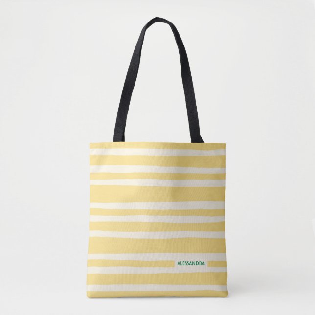 Retro Summer Chic Yellow Stripes Personalized Tasche (Vorderseite)