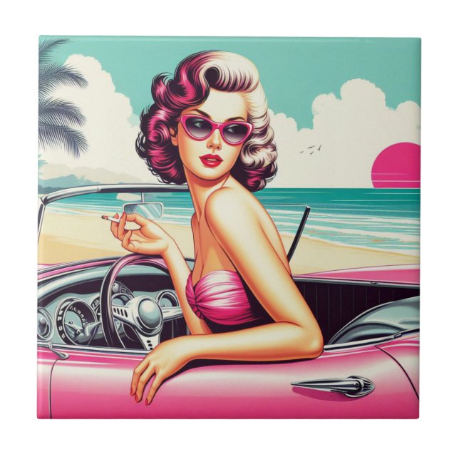 Retro Summer Girl Fliese (Vorderseite)