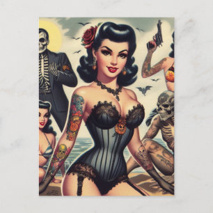 Retro Summer Gothic Button-up Postkarte