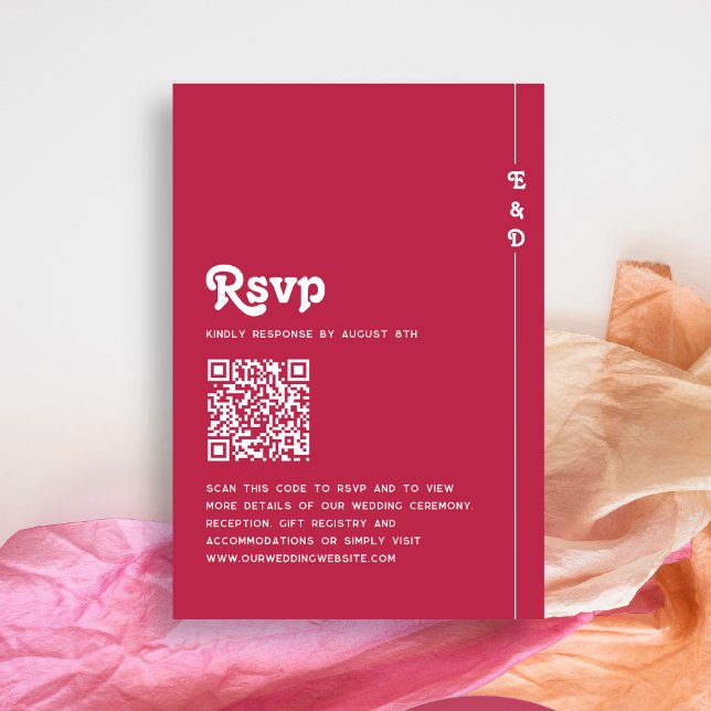 Retro Summer Hot Pink Monogram Wedding QR Code RSVP Karte (Von Creator hochgeladen)