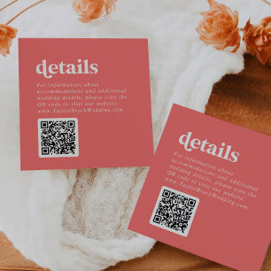 Retro Summer   Hot Pink QR Code Wedding Details Begleitkarte