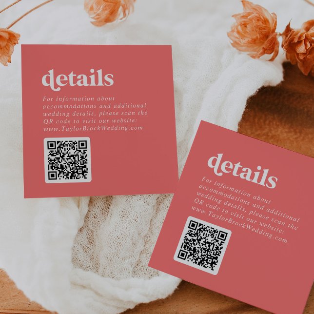 Retro Summer | Hot Pink QR Code Wedding Details Begleitkarte (Von Creator hochgeladen)