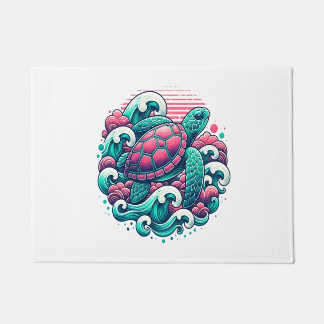 Retro Summer Ocean Wave Turtle Fußmatte (Vorderseite)